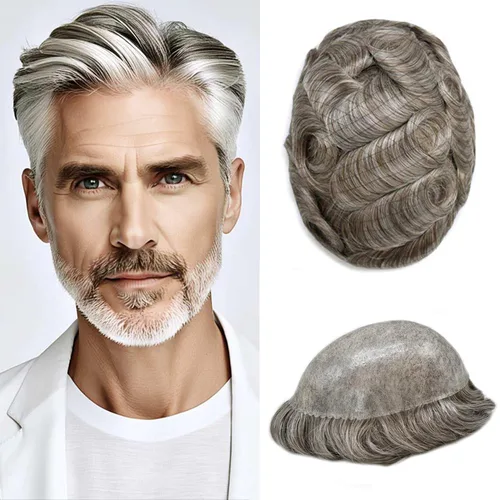 Vista 23 de Mens Toupee Hair System para hombres Piezas de pelo Sistema de reemplazo Poly Skin Toupee para hombres Protesis Capilar Para Hombre 6X8#1 Jet Black