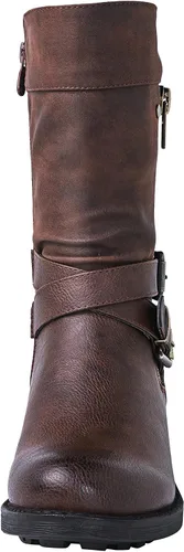 Vista 4 de GLOBALWIN Botas de motociclista de moda de otoño para mujer, botas de media pantorrilla para mujer, tacón bajo