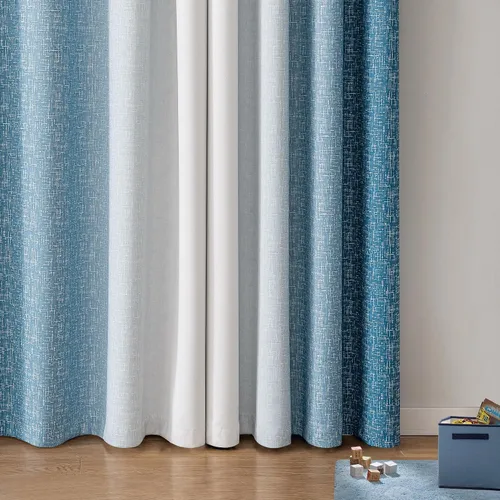 Vista 4 de Cortinas Ombre 100% Opacas de 63 Pulgadas de Largo 2 Paneles para Dormitorio Azul Blanco Patrón Degradado Oscurecimiento de Habitación Aislamiento