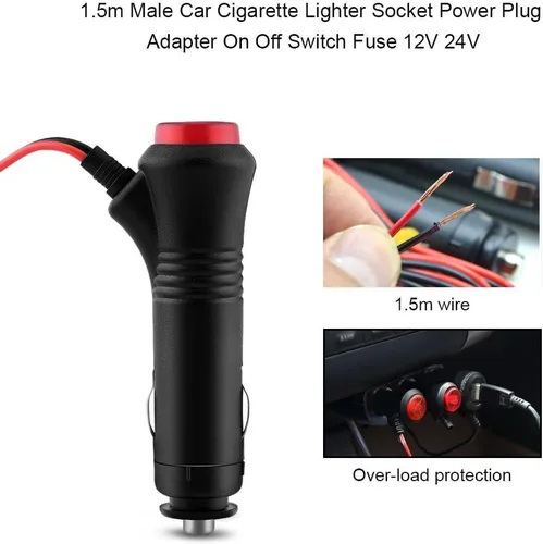 Vista 6 de Enchufe para encendedor de cigarrillos con cable, plástico Qiilu y materiales metálicos, 12 V, 24 V, 4.9 ft, enchufe macho para encendedor