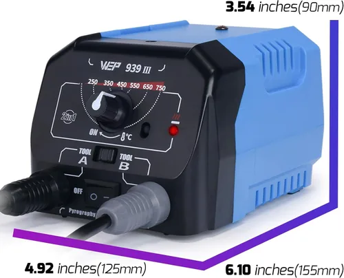 Vista 3 de Kit de combustión de madera WEP 939-III de doble pluma 34-en-1 con 20 puntas de quema de madera, pluma de pirografía de agarre suave con 2