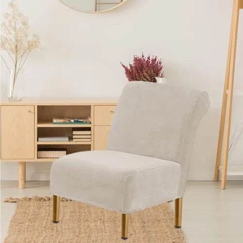 Vista 2 de Funda para silla decorativa sin brazos, de terciopelo elástico, extraíble, lavable, protector moderno de muebles con parte inferior elástica