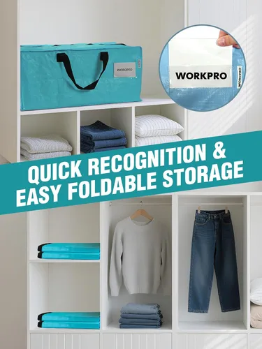 Vista 7 de WORKPRO 1 paquete de bolsas de mudanza extra grandes con cremalleras y asas de transporte, correas de mochila, bolsa de almacenamiento resistente
