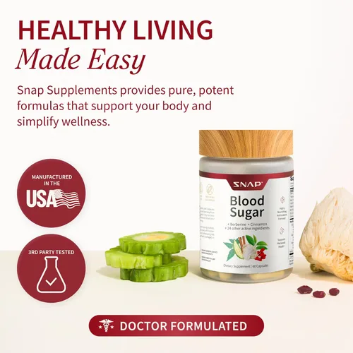 Vista 7 de Snap Supplements Mezcla de azúcar en sangre con berberina, CoQ10, canela, ácido alfa lipoico y Gymnema para apoyar el azúcar en sangre ya saludable