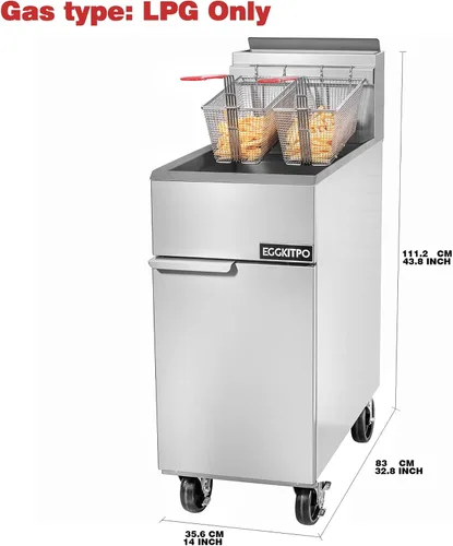 Vista 2 de EGGKITPO Freidora comercial de gas propano líquido, 3 quemadores, 90,000 BTU con certificación CSA, freidora comercial con capacidad de aceite de 40