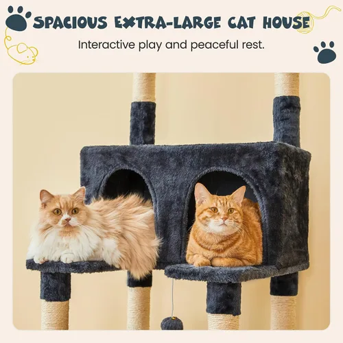 Vista 8 de MWPO Árbol grande para gatos de 74.8 pulgadas con postes rascadores cubiertos de sisal y condominio, torre alta para gatos, muebles