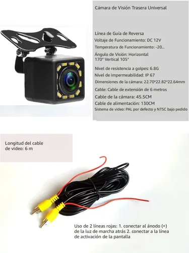 Vista 3 de Cámara de visión trasera impermeable Camecho para vehículo, cámara trasera de visión nocturna con 12 LED, ángulo amplio de 170 grados, cámaras