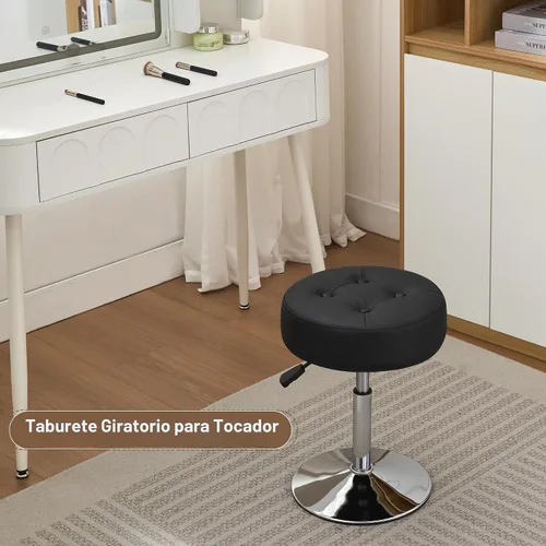 Vista 4 de Taburete Otomano Giratorio Silla para Sala de Maquillaje Taburete para Silla de Tocador Altura Ajustable Cuero Sintético Negro Negro 1