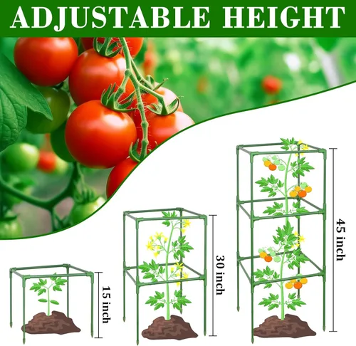 Vista 3 de ZeeDix Paquete de 4 jaulas cuadradas de tomate para jardín con clips de 45 Verde-Paquete de 4