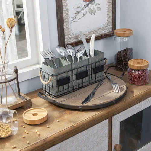 Vista 3 de NIKKY HOME Farmhouse Organizador de Cubiertos Galvanizado de 3 Compartimentos para Encimera, Soporte de Cubiertos de Mesa para Cucharas, Cuchillos