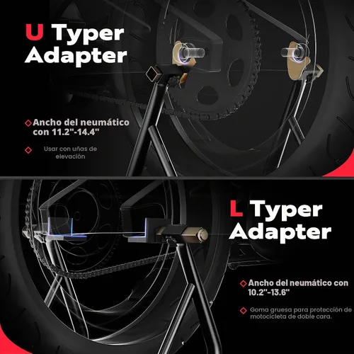 Vista 3 de SPECSTAR Soporte universal para motocicleta, capacidad de 441 libras de elevación de rueda trasera con carrete de basculante ajustable U+L, soporte