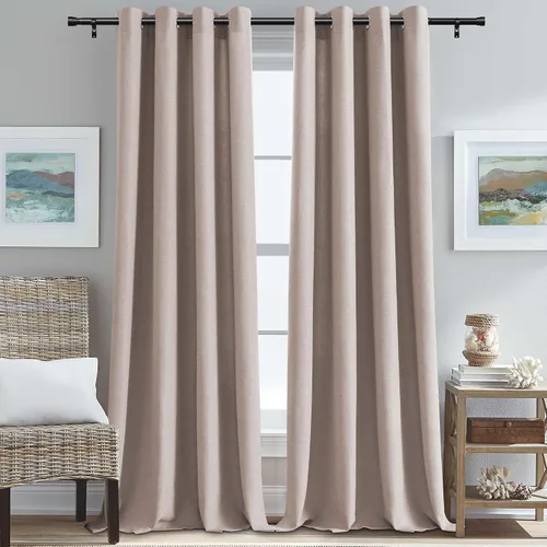 Vista 29 de H.VERSAILTEX Cortinas de cocina texturizadas de lino natural con ojales de 45 pulgadas de largo, lino sintético grueso para oscurecer la habitación