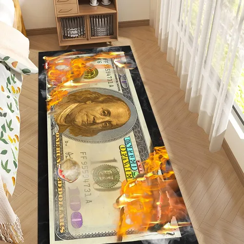 Vista 18 de GUBIYU Juego de 2 alfombras y tapetes de cocina color beige y dorado para billetes de 100 dólares, alfombra divertida y fresca para baño