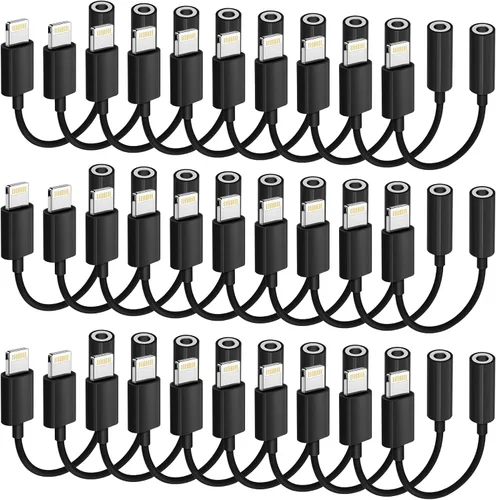 Vista 12 de Paquete de 1 adaptador Lightning a conector de auriculares de 0.138 in con certificación MFi de Apple para iPhone, adaptador auxiliar para iPhone