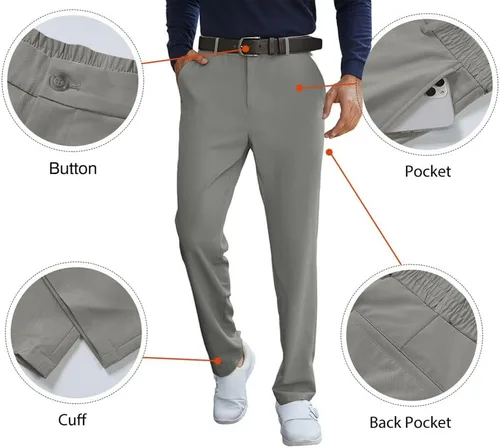 Vista 3 de JMIERR Pantalones de golf para hombre, elásticos, ajustados, para correr, viajes, trabajo, pantalones de vestir chinos para hombre