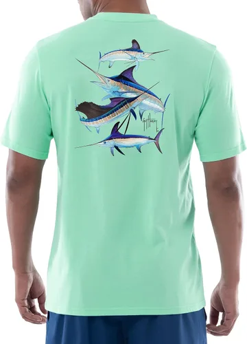 Vista 31 de Guy Harvey Camiseta de manga corta con bolsillo gráfico de algodón OG para hombre Leche de Almendra/Rig Masters