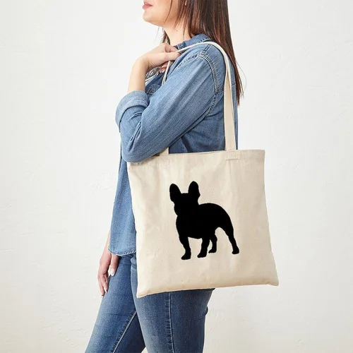 Vista 3 de CafePress Bolso de compras de lona beige natural reutilizable de la silueta del bulldog francés