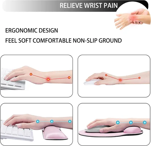 Vista 5 de Juego de 2 almohadillas para reposamuñecas para teclado y mouse, soporte ergonómico, alfombrilla de mouse para juegos, espuma viscoelástica, base