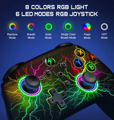 Vista 2 de Wireless Switch Pro Controller for Nintendo Switch ControllerLiteOLED, Cool RGB Wired PC Game Jasticks-Wireless iOSAndroid Remote with LED