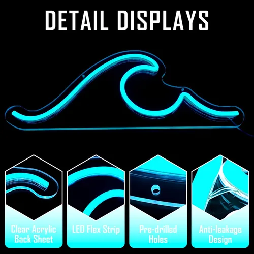 Vista 6 de Letrero de neón ondulado para decoración de pared, regulable, luces de noche, letrero de ondas LED, letrero de neón para sala de estar, dormitorio