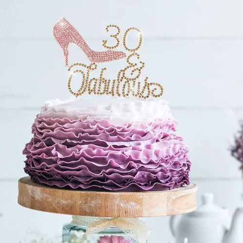 Vista 5 de LINGTEER 30 fabulosos adornos para tartas de cristal con diamantes de imitación de tacón alto, color rosa, perfecto para 30 cumpleaños, aniversario