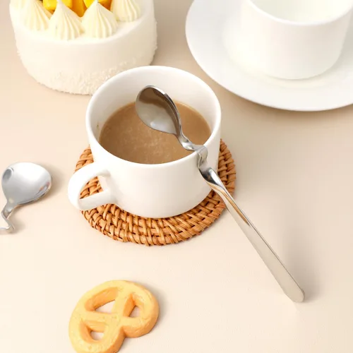 Vista 8 de OSALADI 2 cucharas de miel de acero inoxidable con mango curvado de 5.82 pulgadas, cucharaditas multifuncionales para miel, café, leche, mezcla