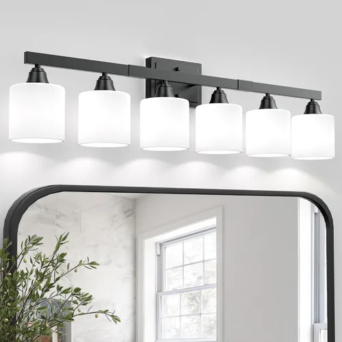 Vista 8 de VOLISUN Accesorios de iluminación de baño de níquel cepillado, 4 luces de cambiador de baño sobre espejo, lámpara de tocador moderna para baños