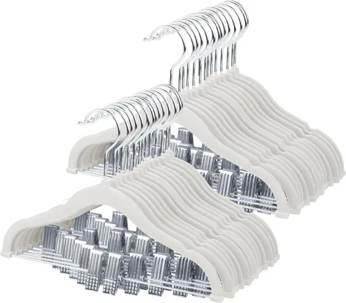 Vista 12 de ManGotree Perchas de terciopelo para bebé de 11.8 pulgadas con clips movibles, perchas de fieltro antideslizantes para niños, perchas de ropa