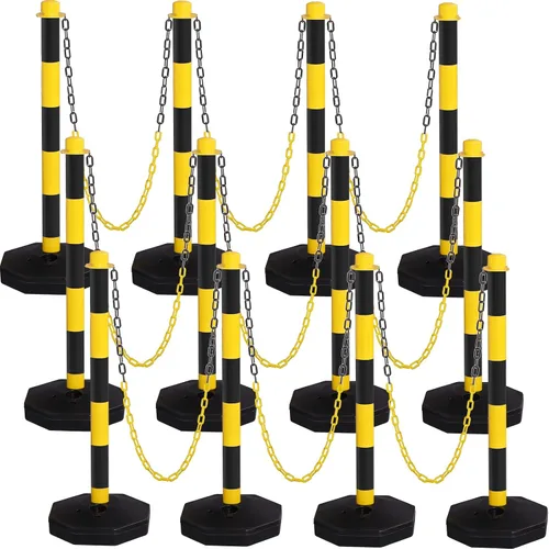 Vista 8 de Geiserailie Paquete de 12 conos de delineador de tráfico con base rellenable y cadena de plástico de 5 pies, conos de precaución, barreras