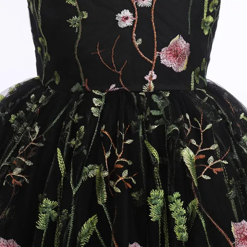 Vista 5 de IDOPIP Vestido de encaje bordado para niña de las flores, vestido de encaje para niños, boda, desfile, fiesta, primera comunión, vestido largo