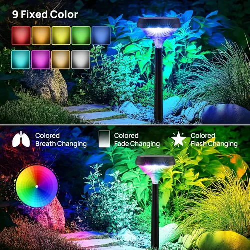 Vista 3 de Linkind Paquete de 8 luces solares para camino, luces solares que cambian de color al aire libre, impermeables, multicolor/blanco cálido/blanco