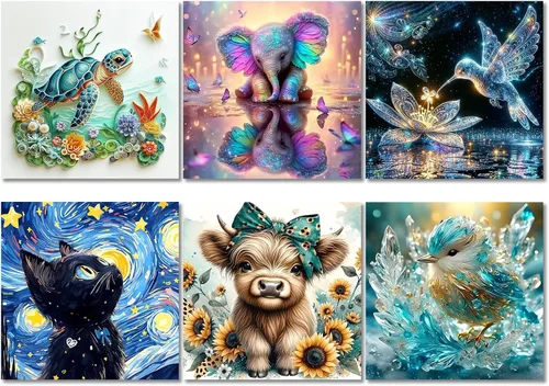 Vista 11 de Muzagroo Art Paquete de 4 Kits de Pinturas de Diamantes para Adultos Arte de Diamantes 5D DIY con Diamantes Redondos de Perforación Completa