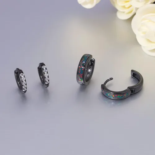 Vista 93 de CiNily Aretes Huggie de ópalo con bisagras, chapados en oro, hipoalergénicos, pequeños aretes de aro para mujeres, adolescentes, niñas, hombres