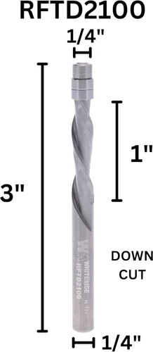 Vista 2 de Whiteside Router Bits RFTD2100 Diámetro de corte de 1/4 pulgadas y broca de corte en espiral con corte hacia abajo
