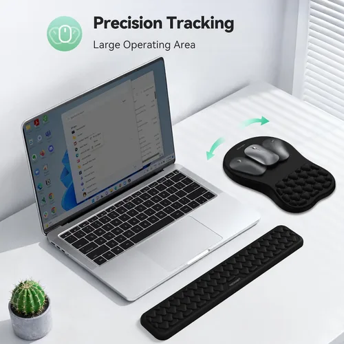 Vista 6 de TECKNET Alfombrilla ergonómica para mouse con reposamuñecas, teclado y alfombrilla de mouse con soporte para muñeca, diseño de masaje que alivia