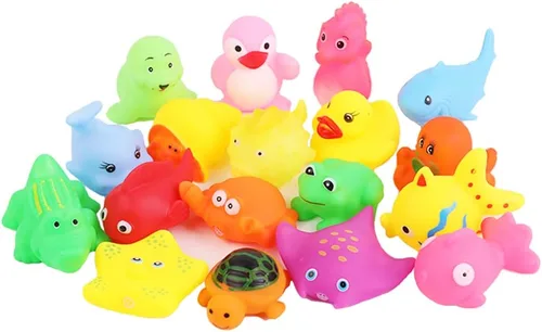 Vista 2 de Juego de 18 juguetes de baño preescolares para niños pequeños de 1-3, 2-4, lindos animales marinos de goma, juguete de pato de goma para bebés de 6