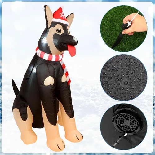 Vista 3 de Decoración de Navidad inflable de pastor alemán de 5 pies 2025 hinchable para patio exterior decoración de perro decoración navideña pastor alemán