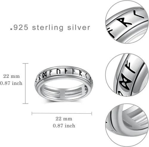Vista 4 de CVRAVO Anillo vikingo de plata de ley 925 con runas vikingas, anillos giratorios para la ansiedad para hombres, aliviar el estrés, joyería de regalo