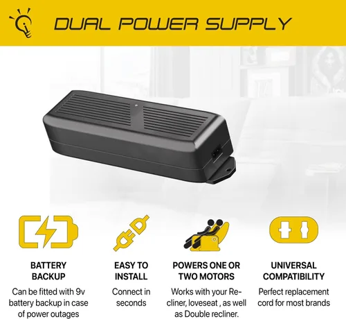 Vista 3 de Kit transformador de fuente de alimentación de motor dual para sillón reclinable, sofá, seccional o biplaza. Cable de alimentación de CA de 29 V 2