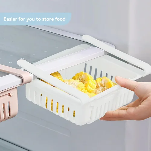 Vista 8 de Cyrank Organizador de cajones para refrigerador, cajón ajustable para refrigerador, caja de almacenamiento retráctil para refrigerador, estante