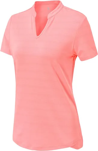 Vista 26 de Gopune Polo de golf con cuello en V para mujer, sin cuello, manga corta, ligera, de secado rápido, camisetas de tenis para correr