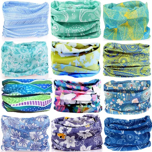 Vista 18 de Bandana para la cabeza, polaina para el cuello, bufanda, pasamontañas, máscara facial Negro (12 piezas)