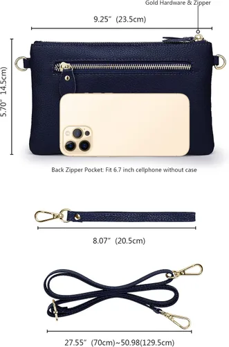 Vista 6 de YALUXE Cartera de mano de piel auténtica para mujer con correa cruzada