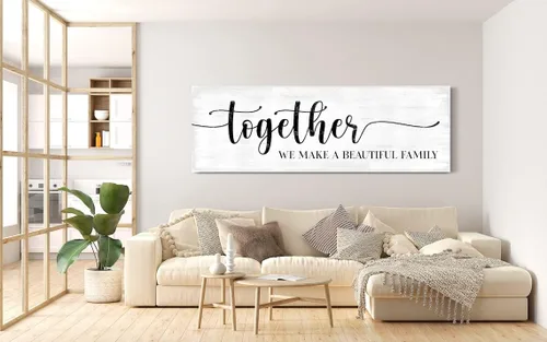 Vista 13 de NATVVA Pósteres rústicos de pared con texto en inglés «Better Together», lienzo, arte para dormitorio principal, sobre la cama, póster de decoración