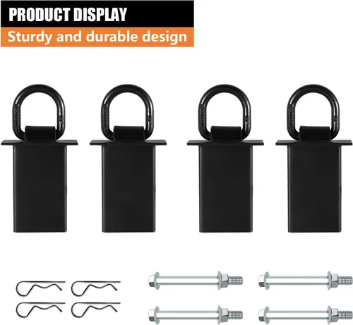 Vista 3 de Paquete de 4 anillos en D de bolsillo para estaca para remolque, sujeciones resistentes 18200lbs, anclaje de anillo en D de 1/2 pulgada, accesorios