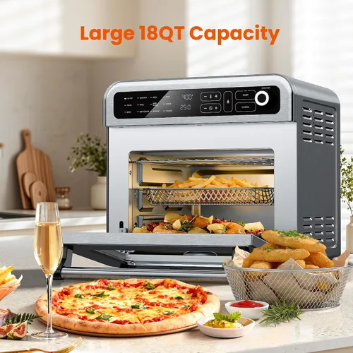 Vista 4 de [Usado] Electactic Combo de horno tostador de freidora de aire de 18 cuartos de galón, horno de convección grande 12 en 1 con control de temperatura