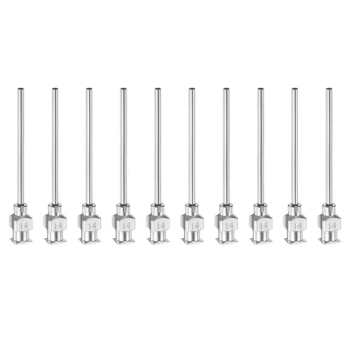 Vista 14 de HARFINGTON 10 agujas dispensadoras de acero inoxidable de calibre 8, 1 1/2 pulgadas, tubo de aguja de pegamento de metal, puntas romas, Luer Lock