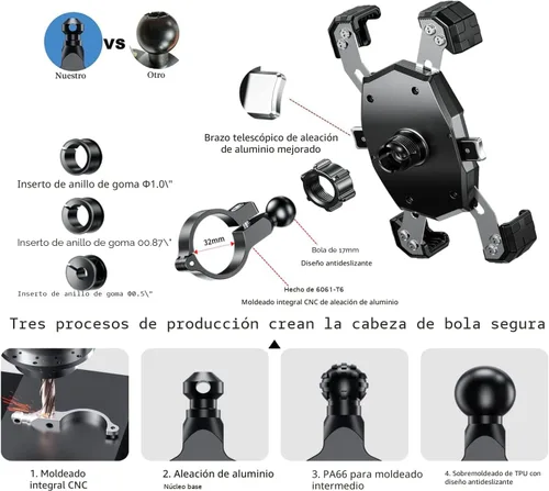 Vista 5 de Kewig Soporte de teléfono para motocicleta Qi 15W inalámbrico y USB C 20W