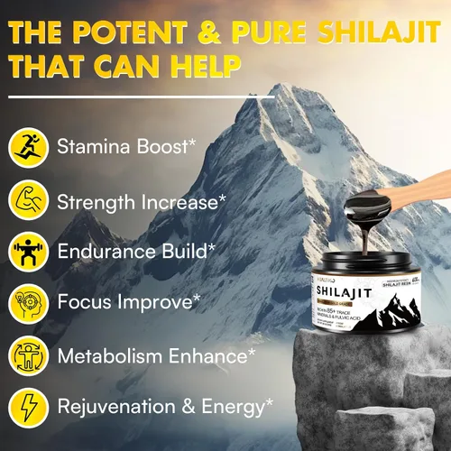 Vista 2 de Resina Shilajit, Shilajit orgánica del Himalaya, 600 mg de potencia de grado oro, Shilajit para hombres y mujeres con más de 85 minerales y ácido