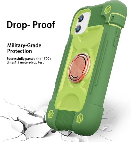 Vista 5 de Funda para iPhone 11 de 6.1 pulgadas con soporte de anillo, con 2 protectores de pantalla de vidrio, resistente a los golpes, resistente a